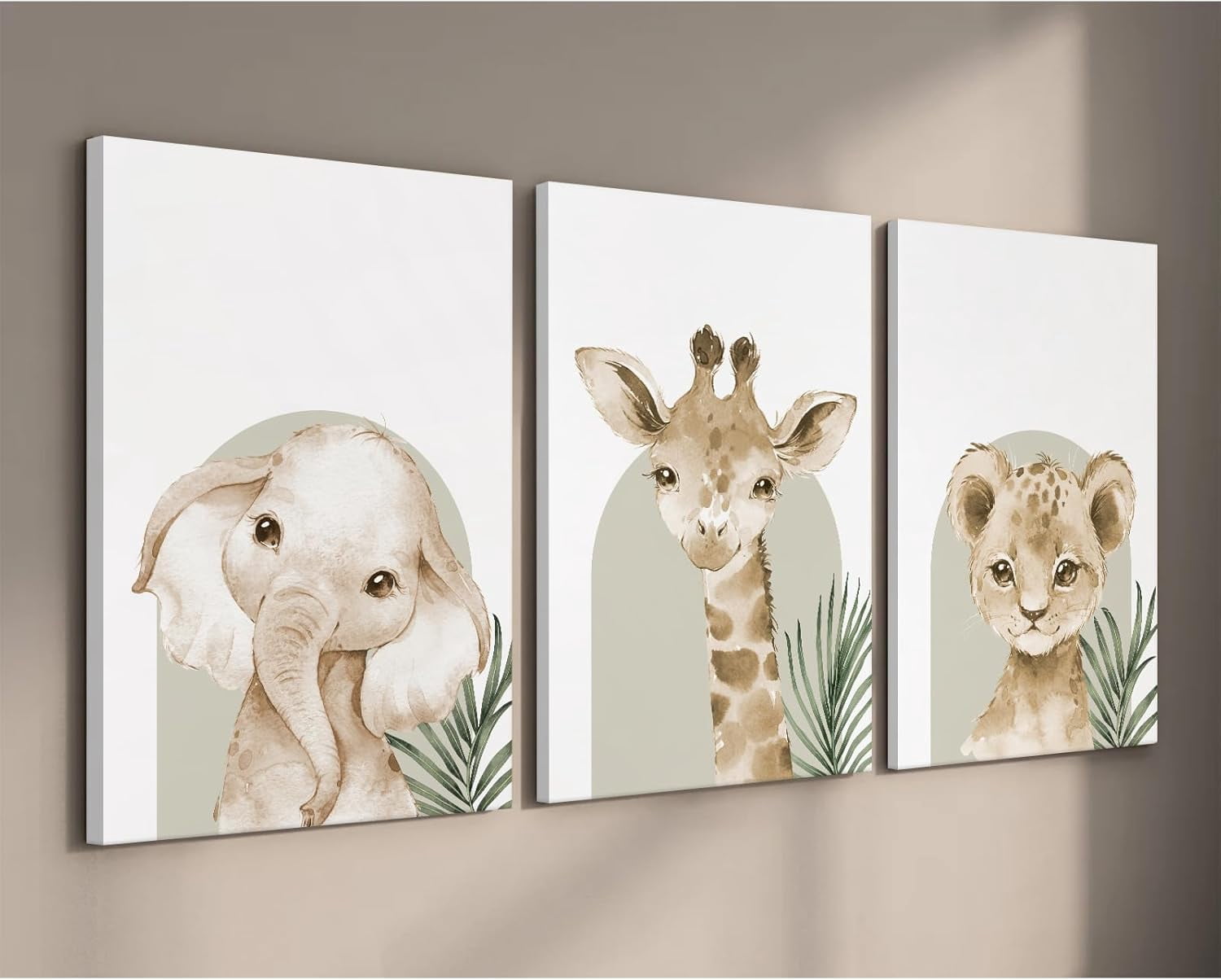 Animal Wall Art Pictures Baby Nursery Canvas Wall Art Decor Safari Animal Prints Jungle Kids Wall Art Woodland Nursery Wall Decor Giraffe Jungle Poster for Room 12x16 Inch Framed Set of 3