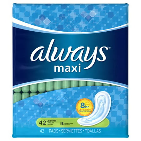 Always Maxi Size 2 Long Super Pads Without Wings, Unscented, 42 Count ...