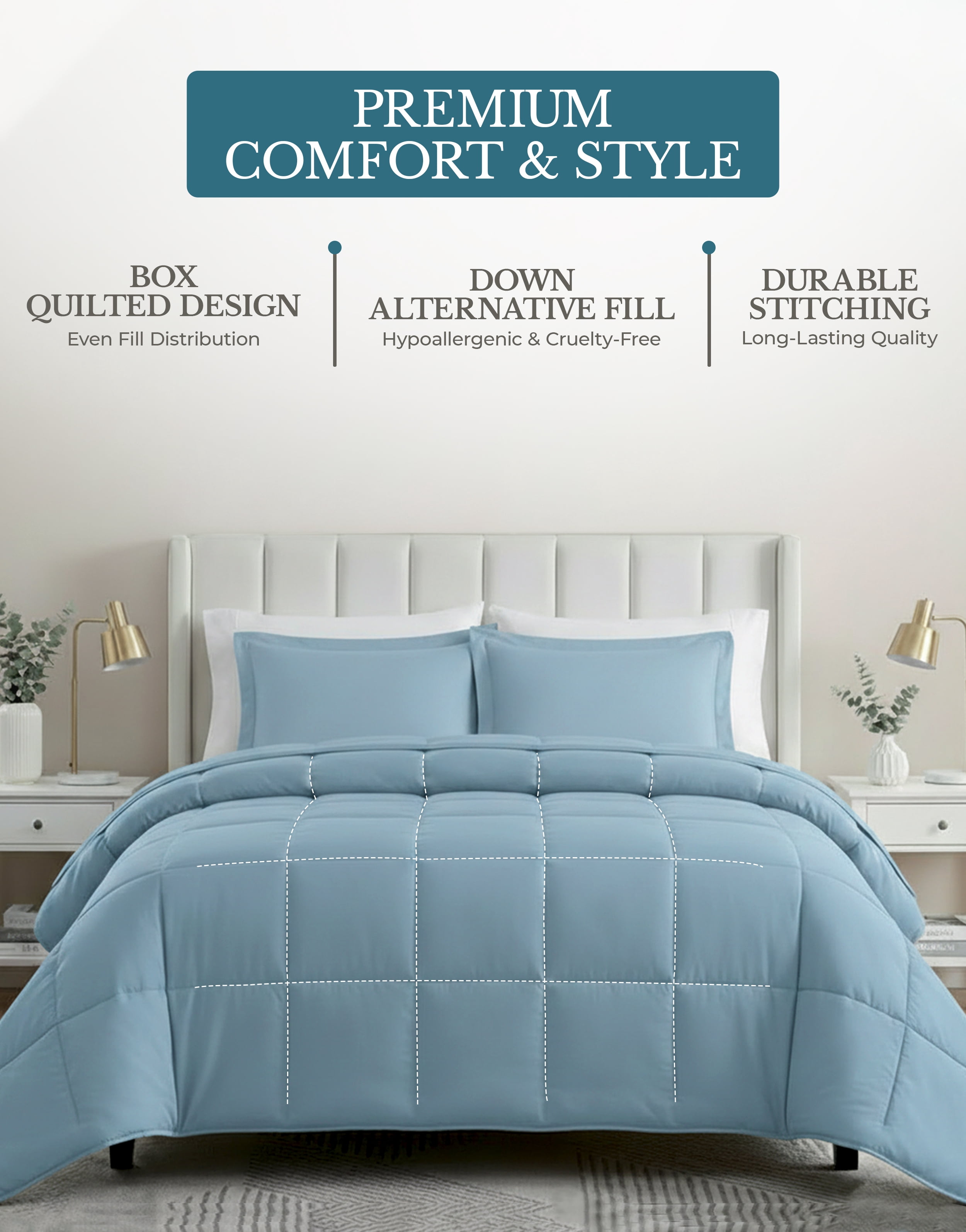 Casa Platino Pre-Washed King Size Bed Comforter Set - Duvet Insert King Size, Comforter Set King - Super Soft & Cozy Bedding Hydro-Brushed 100% Microfiber Bedding King Size Comforter Set- French Blue