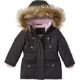 thumbnail image 2 of Girls Fleece Lined Heavy Winter Anorak Jacket Coat Faux Fur Trim Zip-Off Hood 7-8 Black, 2 of 8