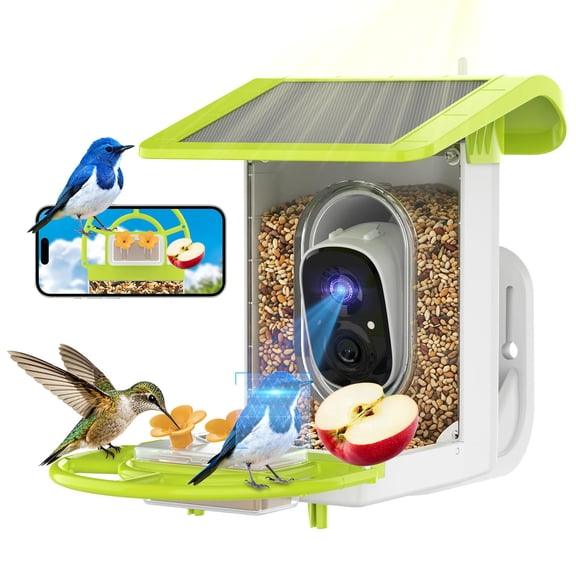 Bird Feeder with Camera,Bird Feeder with Camera, Solar Smart Feeder Outdoor Bird Houses for Outside Garden (Light Green)