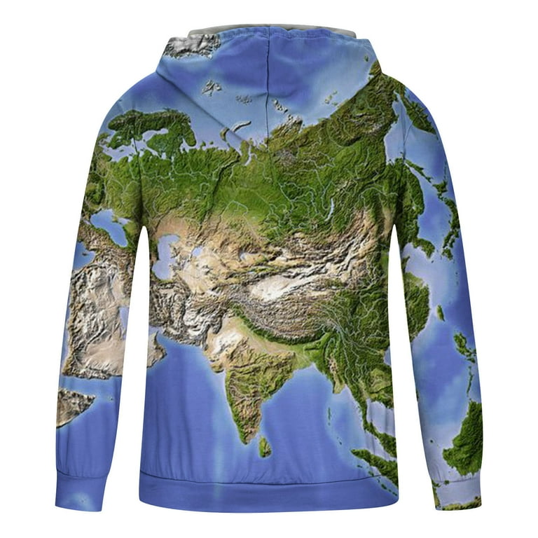 Mens Graphic Hoodies Men s Realistic 3D World Map Print Pullover