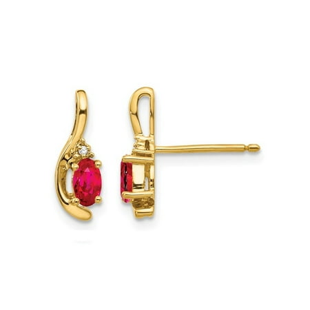 Natural Red Ruby 1/2 Carat (ctw) Oval Stud Earrings in 14K Yellow Gold with Accent Diamonds