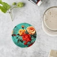 thumbnail image 4 of BaHomeck Drink Coasters Set of 4 with Holder roses in red and yellow tones on turquoise background Water Absorbent Ceramic Coasters Tabletop Protection,Suitable for Various Cup ,Home Decor, 4 of 4