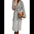 thumbnail image 1 of Abrigo Informal de Mezcla de Lana con Solapa con Muescas, Mangas Largas, Ajustado, Medio, para Mujer, Otoño-Invierno, con Cinturón. Gris XXL, 1 of 8