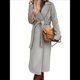 thumbnail image 1 of Abrigo Informal de Mezcla de Lana con Solapa con Muescas, Mangas Largas, Ajustado, Medio, para Mujer, Otoño-Invierno, con Cinturón. Gris XL, 1 of 8