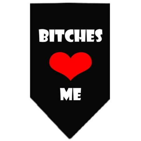 Black Pet Screen - Mirage 66-07 LGBK Bitches Love Me Screen Print Pet Bandana Black Large