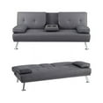 thumbnail image 3 of Futon Sofa Bed, Faux Leather Futon Couch with Armrest and 2 Cupholders, Pull Out Sofa Bed Couch Convertible with Metal Legs, Folding, Reclining Small Couch Bed, Futon Bed for Living Room - Gray, 3 of 12