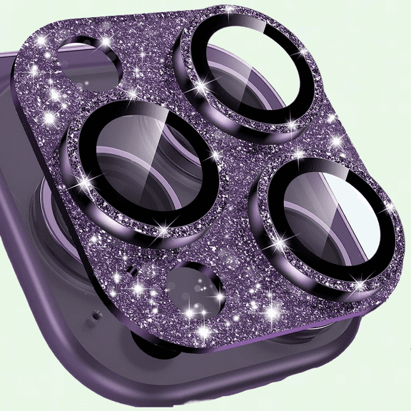 Camera Lens Protector for iPhone 14 Pro/14 Pro Max - New Bling Design, Glitter Shiny Diamond Metal Ring, Tempered Glass Back Camera Screen Protector Lens Cover (Purple)