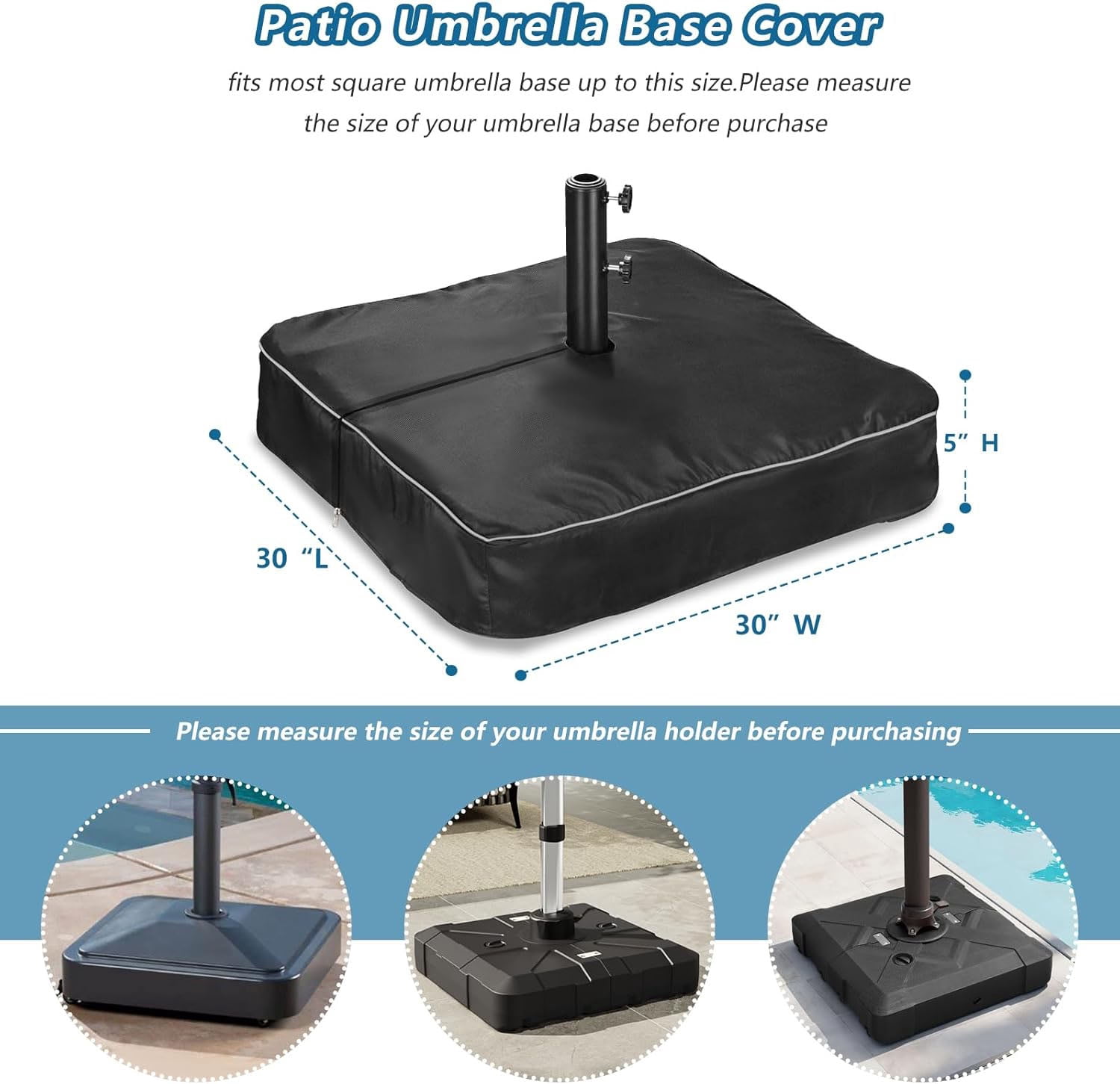 Patio Umbrella Base Cover, Heavy Duty Waterproof Anti-UV Outdoor Square Umbrella Stand Cover, Black