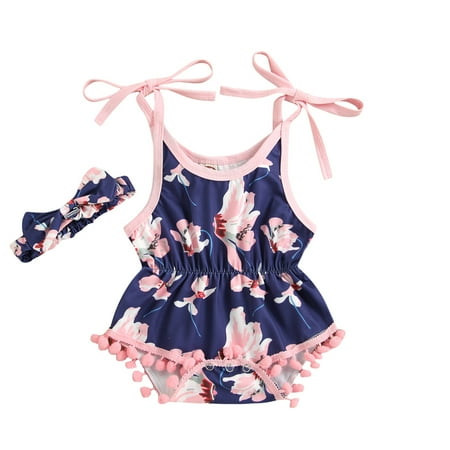 

TAIAOJING Baby Romper Tassels Vest Suspender Girls Floral Bodysuit Strap Girls Romper&Jumpsuit Onesie Outfit 0-3 Months