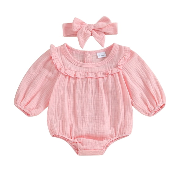 Sngxgn Baby Girl Romper Long Sleeve Jumpsuit Outfit Striped Ribbed Clothes for Girls(Red,6)