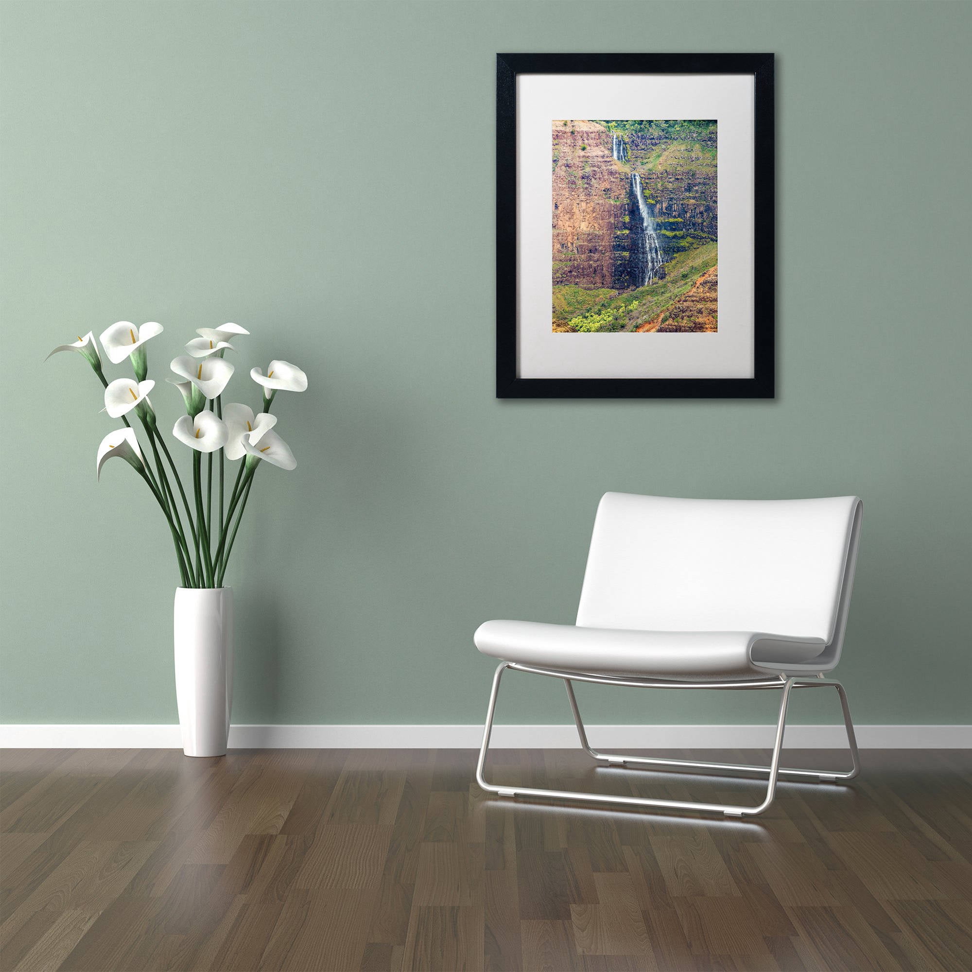 Trademark Fine Art 'Waipoo Falls' Canvas Art by Pierre Leclerc, White Matte, Black Frame