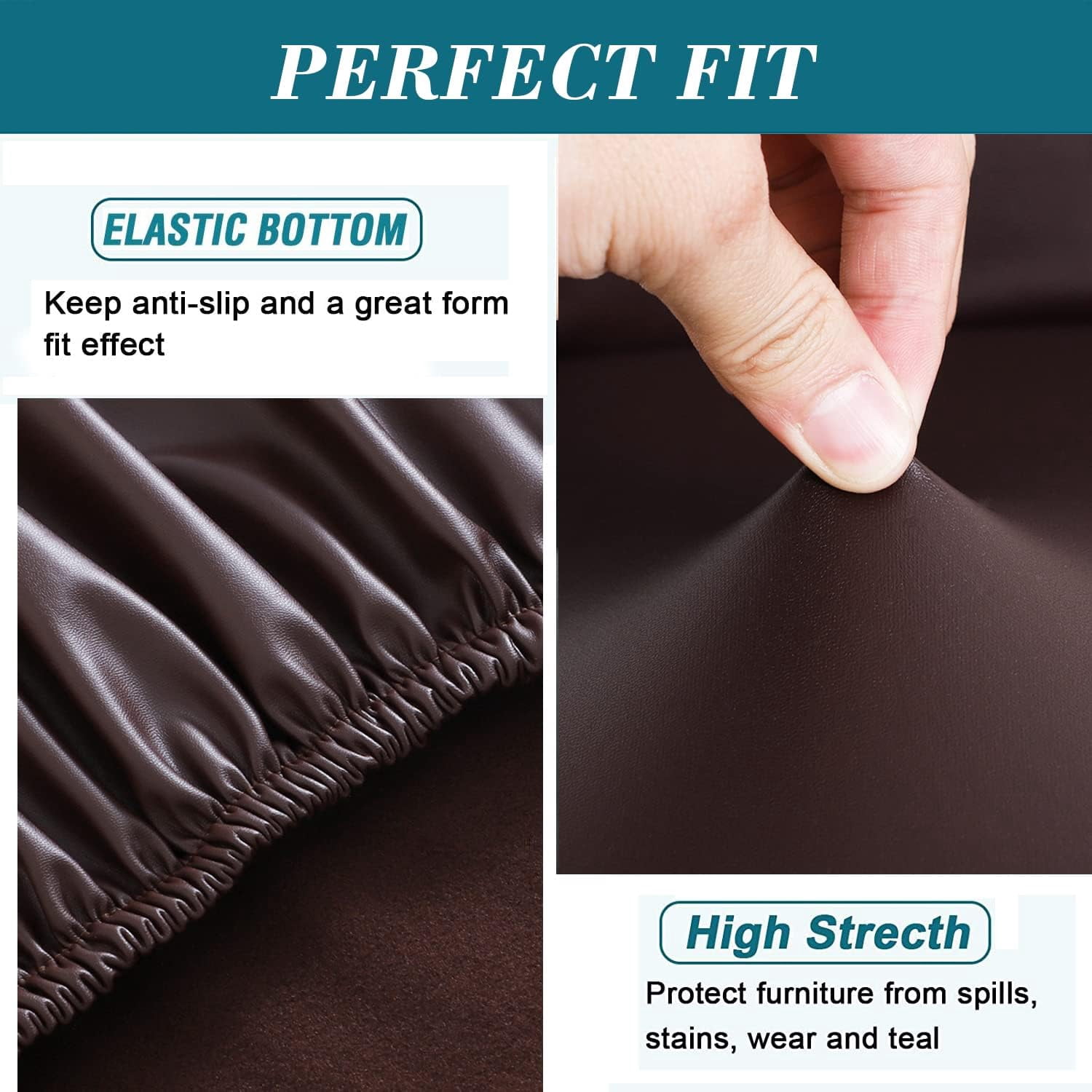 XUELC Waterproof Stretch Bar Stool Covers, 2/4 Pack PU Slipcovers with Back for Low Back Stools