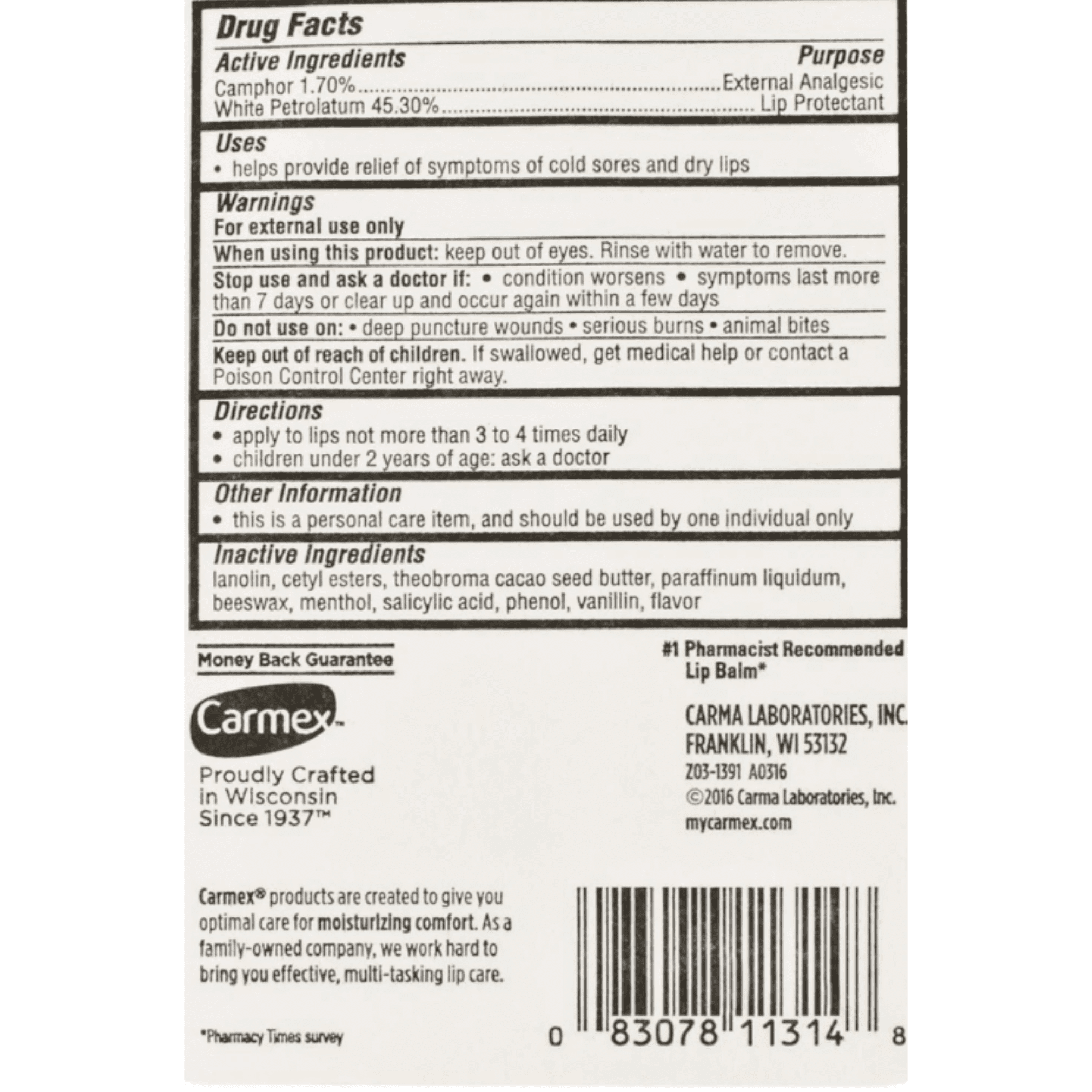 Carmex Classic Medicated Original Flavor Tubes .35 Oz. (Pack of 12)