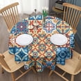 thumbnail image 3 of Multicolor Ethnic Geometric Patchwork Pattern Round Tablecloth 60"x60",Wrinkle Wipeable Table Cloth for Kitchen Dining Room Picnic Patio Party, 3 of 6
