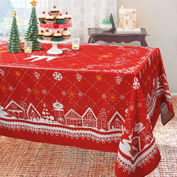 Christmas Tablecloth, Christmas Table Cloth Winter Snowflake Xmas Holiday Rectangular Tablecloth For Christmas Decor, Waterproof Wrinkle Free Red Christmas Tablecloth For Rectangle Tables 60 X 102