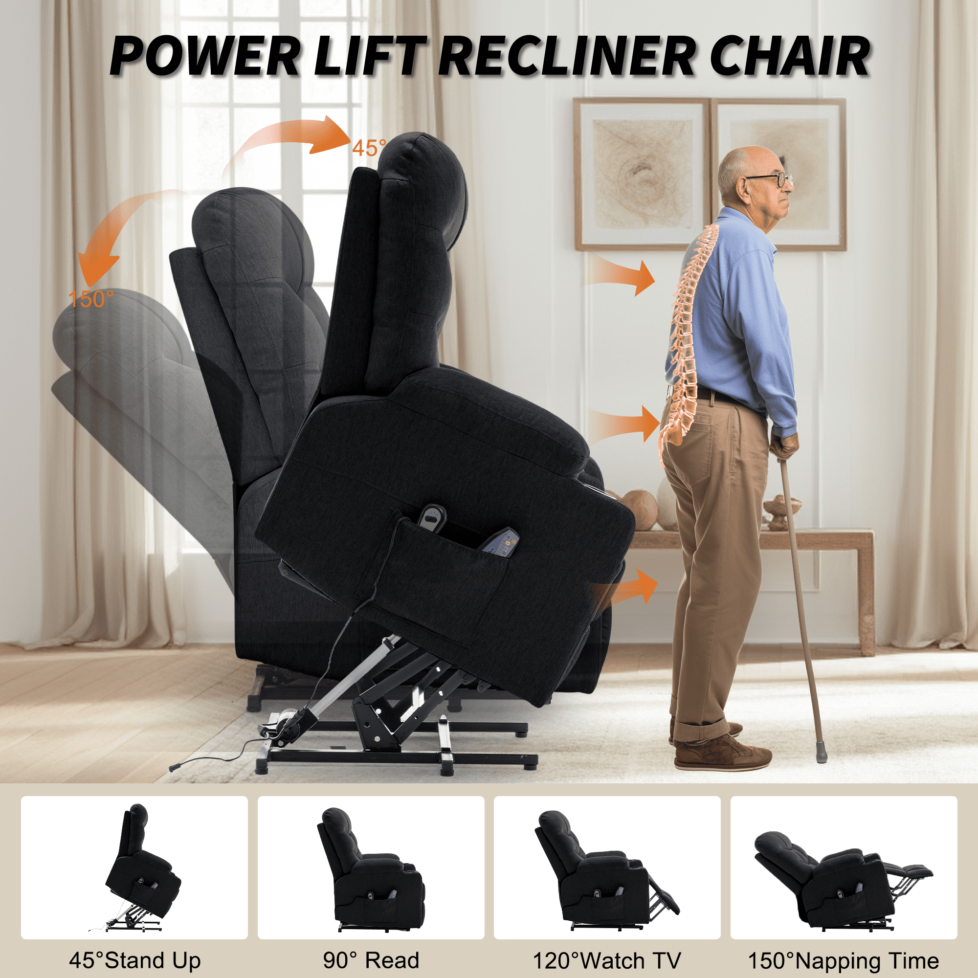 Korser Power Lift Recliner Chair for Elderly with Massage for Living Room,Black