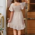 thumbnail image 6 of EnJoCho Girls' Square Neck Dress With Embroidery & Short Flare Sleeve A Line Dress For Toddler & Kids Little Girls’ Linen Sundress, 6 of 7