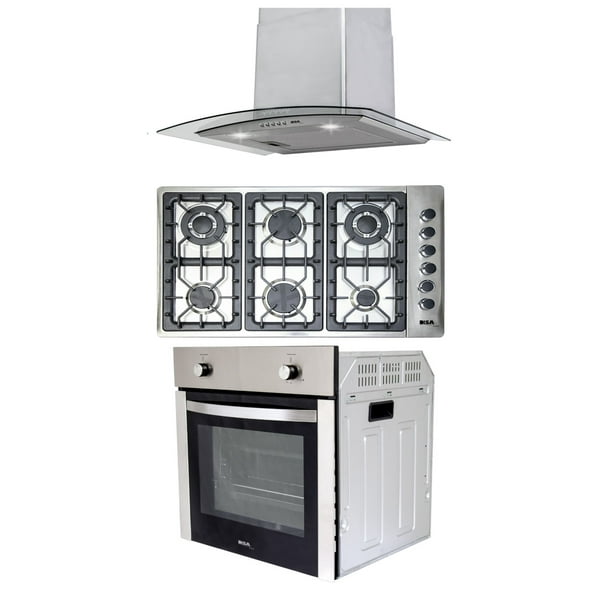 Combo Parrilla a Gas Disa Home 6 Quemadores Acero Inox Campana Cristal 60 cm Horno a Gas LP 60 cm