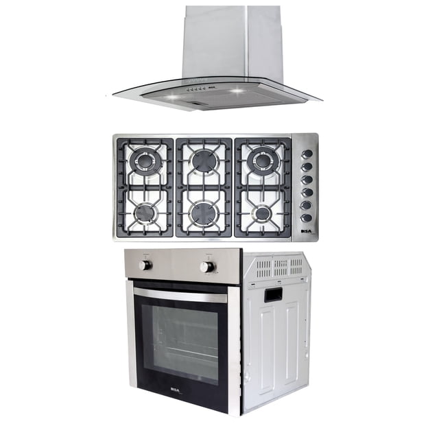 Combo Parrilla a Gas Disa Home 6 Quemadores Acero Inox Campana Cristal 60 cm Horno a Gas LP 60 cm