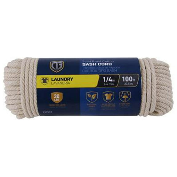 642041 Cotton Sash Cord, Smooth Braided, Natural, 1/4-In. x 100-Ft. - Quantity 6