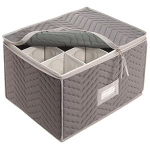 Quilted Microfiber Stemware Storage Chest 12 Sections, Grey
