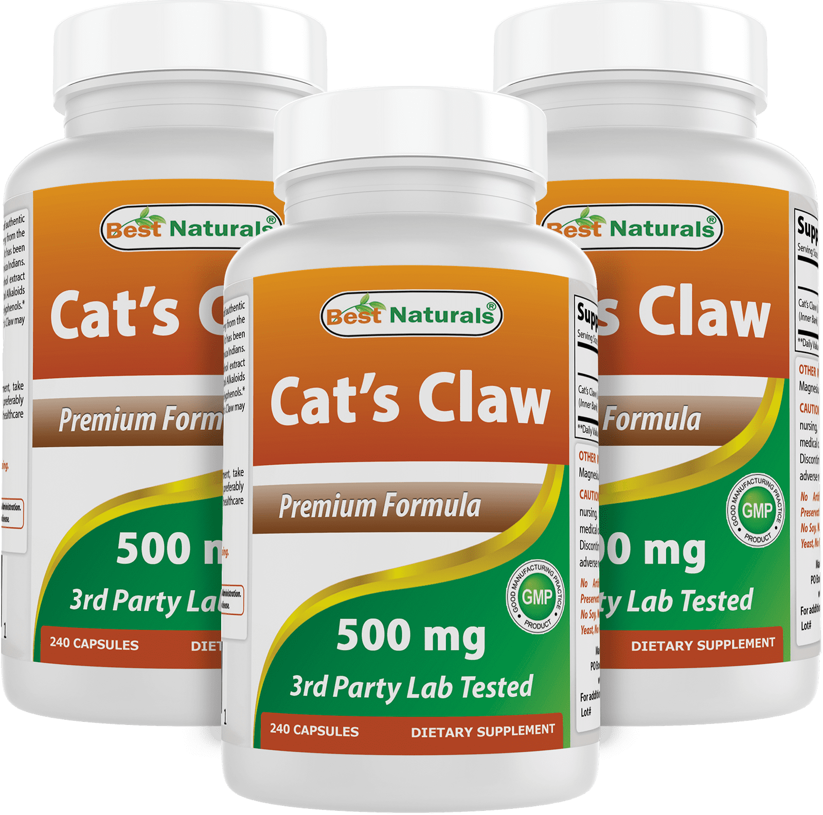 3 Pack Best Naturals Cat's Claw 500 mg 240 Capsules