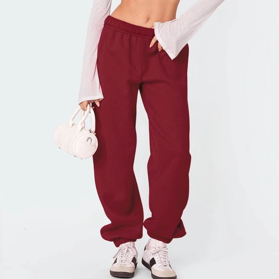 Women's Sweatpants High Waist Drawstring Sweat Pants Baggy Athletic Pants with Pockets Wine M