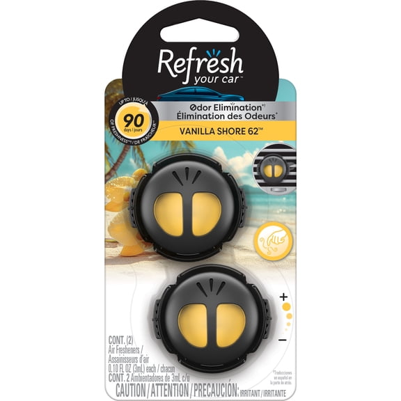 Refresh Your Car Vent Clip Car Air Freshener, Vanilla Shore 62 Scent, 2 Count