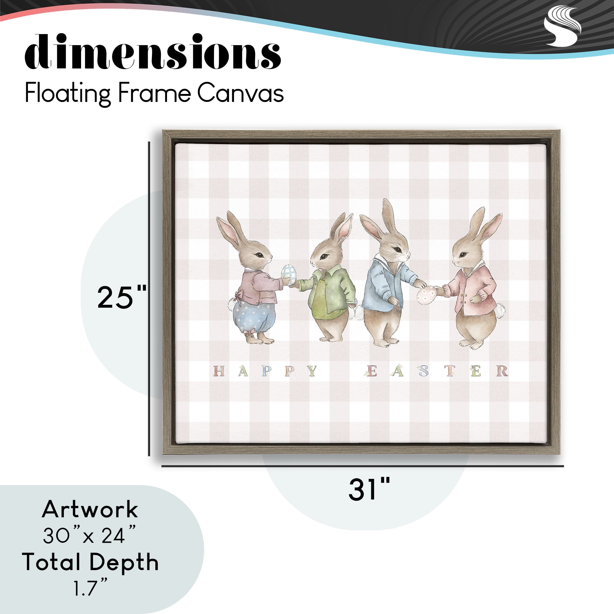Stupell Industries Easter Bunnies Pink Gingham Brown Framed Floater Canvas Wall Art, design by Leah Straatsma