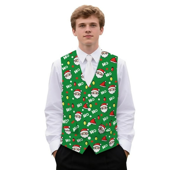 Yuyamidu Santa Claus Mens Suit Vest Business HO-HO-HO Formal Dress Vests for Men Green Christmas Casual Wedding Tuxedo Party Waistcoat Size 4XL