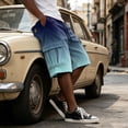 thumbnail image 4 of Men Ombre Gradient Solid Color Corduroy Cargo Shorts Drawstring Elastic Waist Multi Pockets Knee Length Five Inch Casual Shorts For Summer Beach Vacation Outdoor Travel, 4 of 6