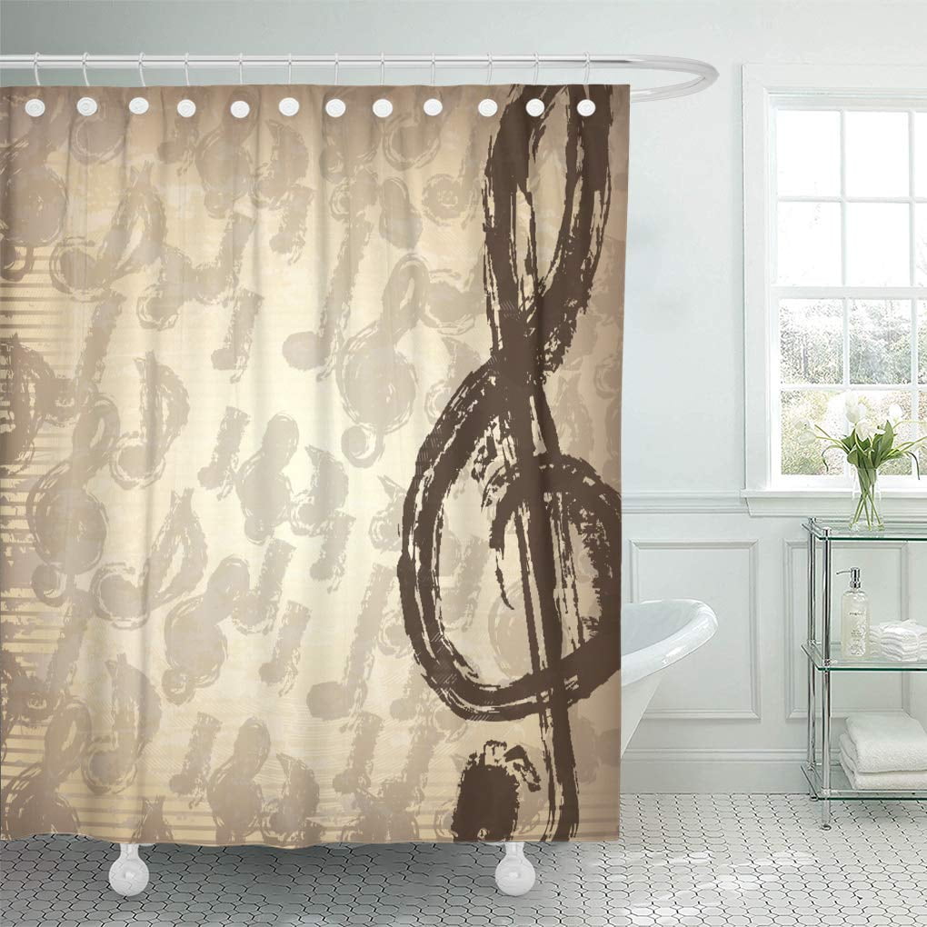 KSADK Music Brown Treble Musical Note Over Vintage Colorful Clef Shower