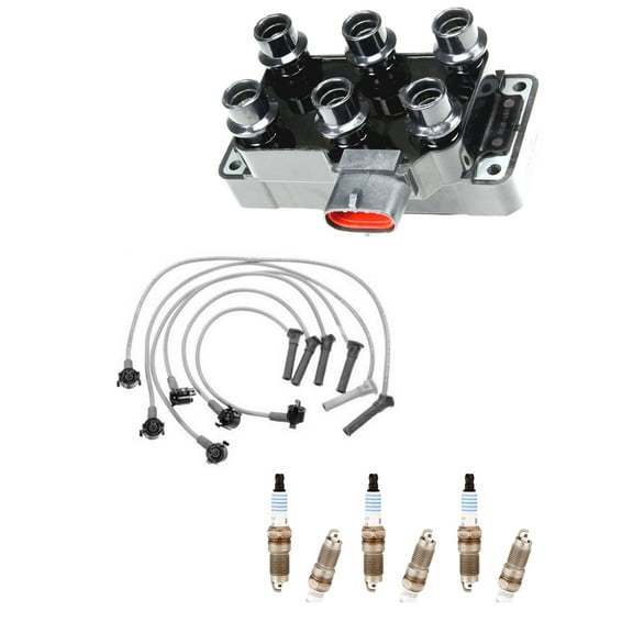 Set of 1 ISA Ignition Coil Pack and 6 Spark Plugs with Wire Set 2001-2011 For Ford Mustang Ranger 4.0L V6 Replacement for FD480 FD490 26686