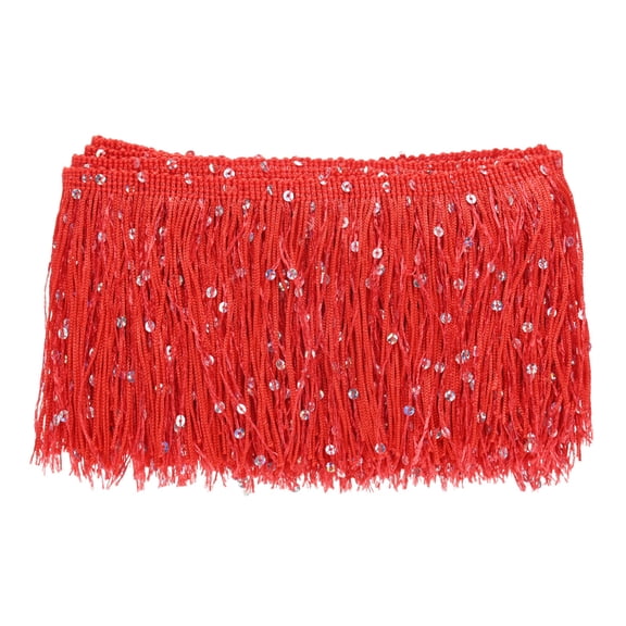 Uxcell 2 Yards Sequin Tassel Fringe Trim 4 in Sparkling Polyester Fringe Trim Ribbon for Latin Dress/DIY Crafts [Red]