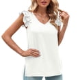 thumbnail image 6 of Idoravan Tank Tops for Women Clearance Women's Summer Solid V Neck Tank Top Pleated Ruffle Sleeve Top, 6 of 9