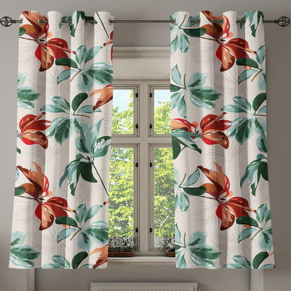 Ambesonne Floral Grommet Curtain, Retro Botany Exotic Leaves, 50"x60", Pale Rust Seafoam Emerald