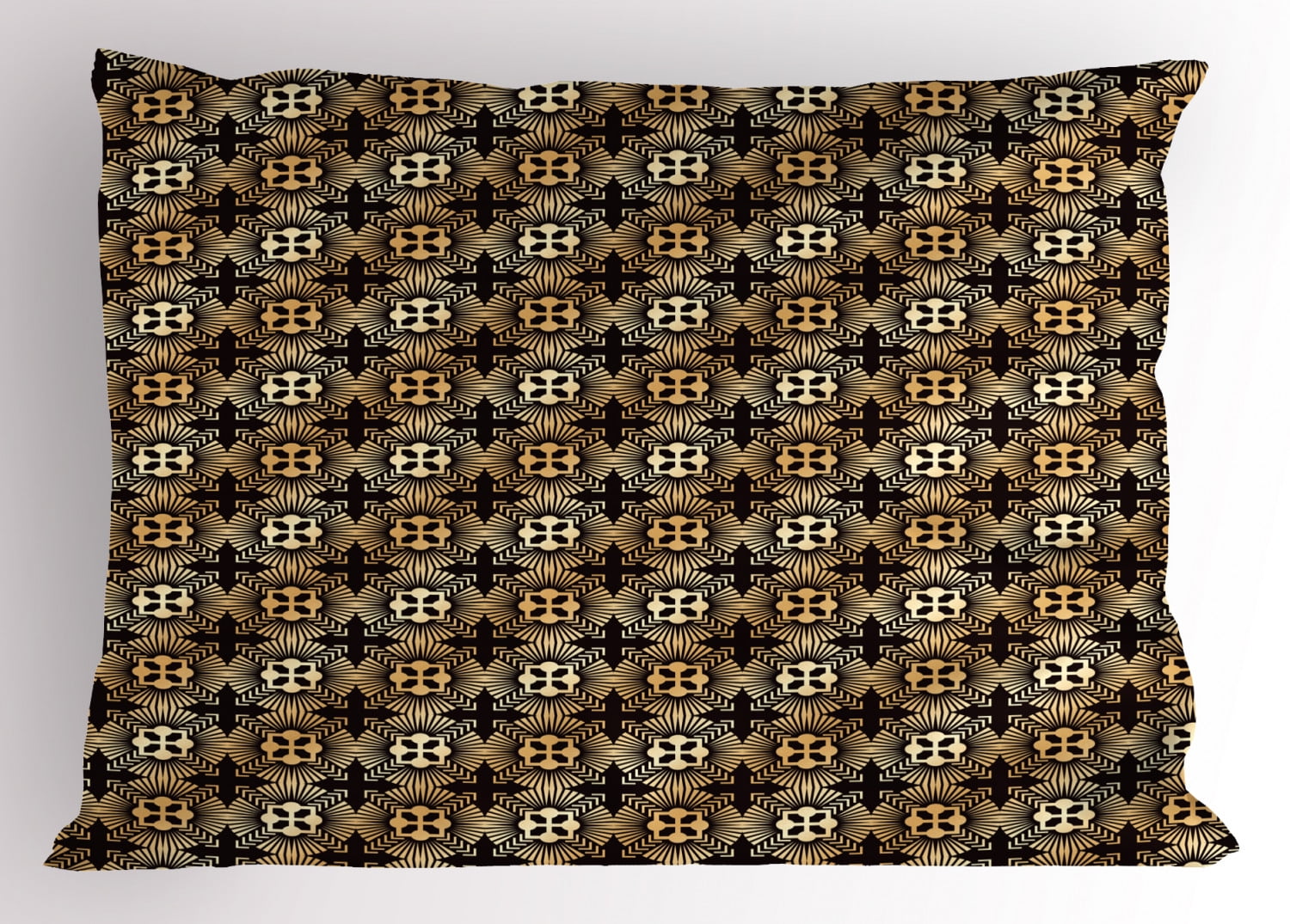 Art Deco Pillow Sham Palmette Circular Design with Square Details Dots