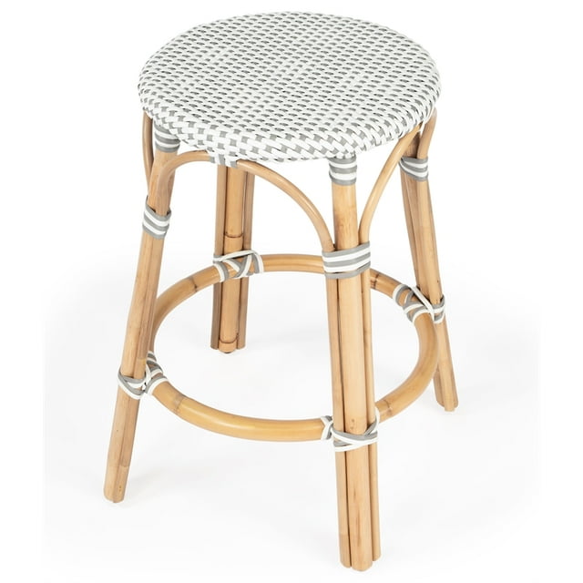 Butler Specialty Company Tobias Rattan Round 24" Counter Stool - White and Gray