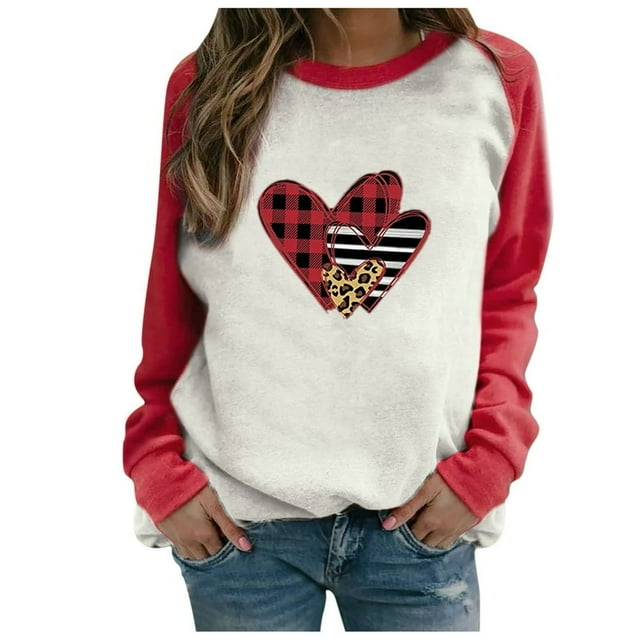 Prime Same Day Delivery Items Women Casual Raglan Long Sleeve Valentine Printing Shirt Pullover Tops Blouse