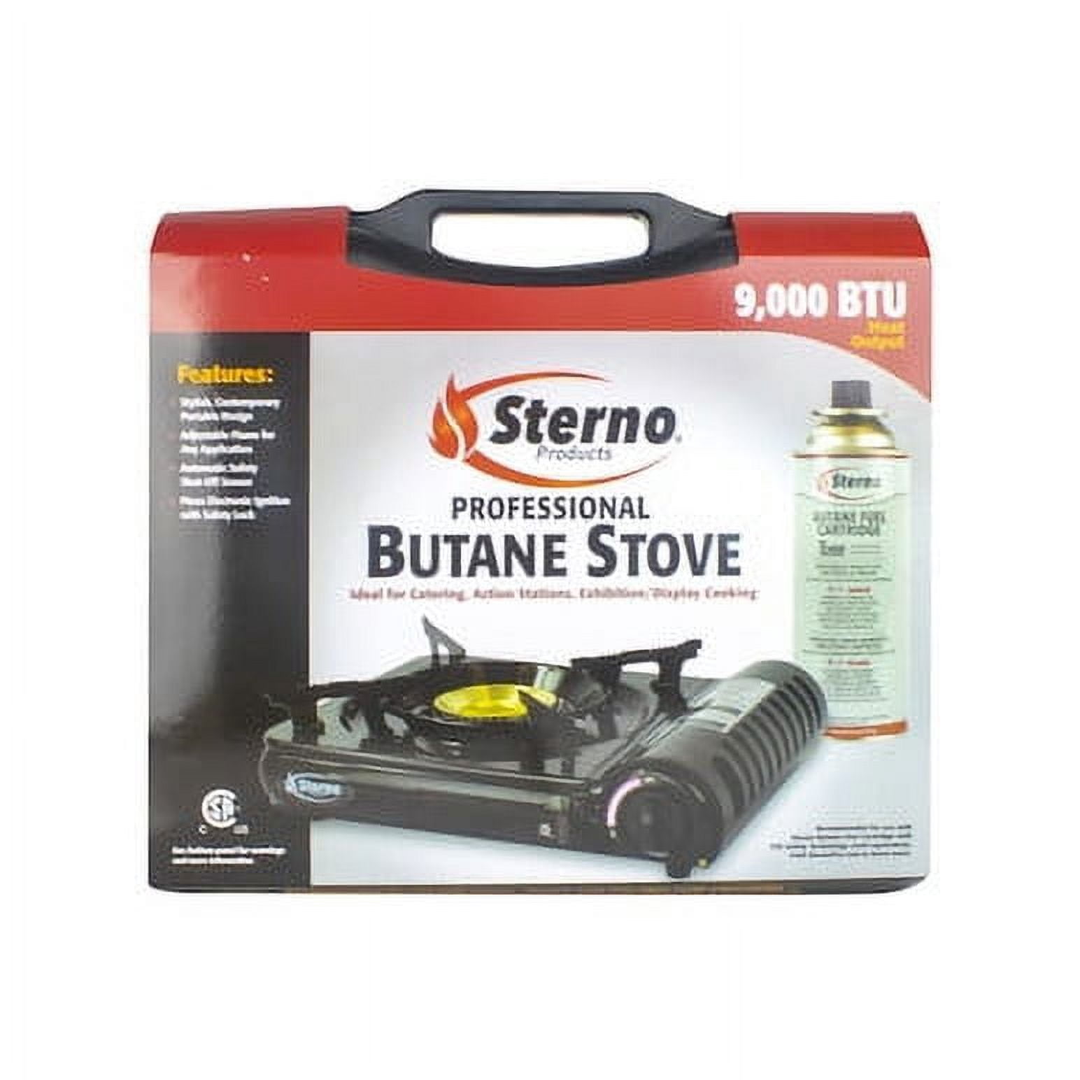 Sterno 50180 Portable Butane Stove with Piezo Electronic Ignition and Adjustable Flame, 9000 BTU, Black