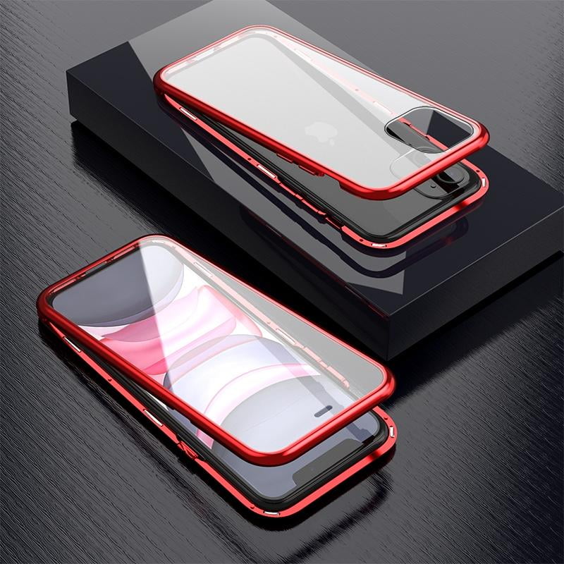 iPhone 11 Pro Max Magnetic Metal Frame Front and Tempered Glass Full Screen Coverage Flip Cover [Support Wireless Charging] iPhone 11 Pro Max - Red - Walmart.com