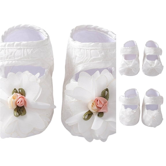 Xijirk Solid Baby Girls Lace Bow Mary Jane Crib Shoes, Hook and Loop Soft Sole Baptism Wedding Infant Dress Shoes Grey,0-3 Months