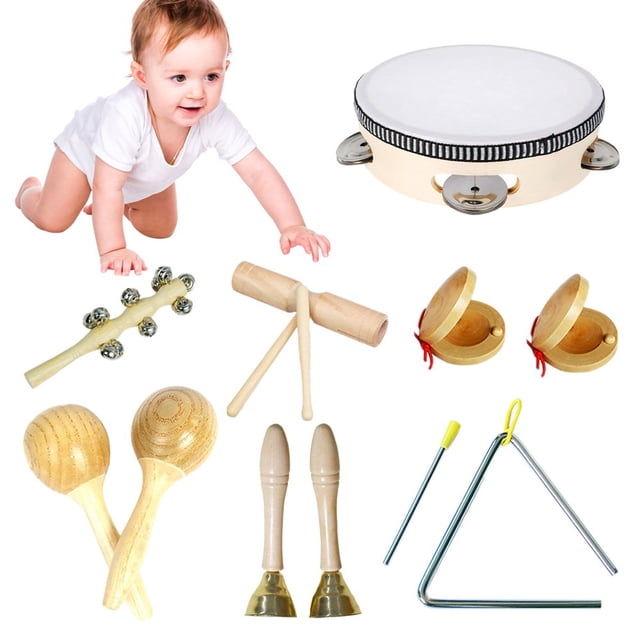 7pcs Ensemble d'Instruments de Percussion en Bois pour Enfants d'Âge Préscolaire Instruments de Musique Sensoriels avec Sac de Rangement