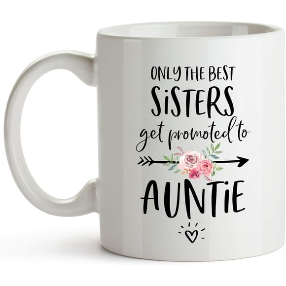 YouNique Designs Only the Best Sisters Get Promoted To Aunt Mug, 11 Ounces, Auntie Pregnancy Announcement, Aunt Mug (Black Handle)