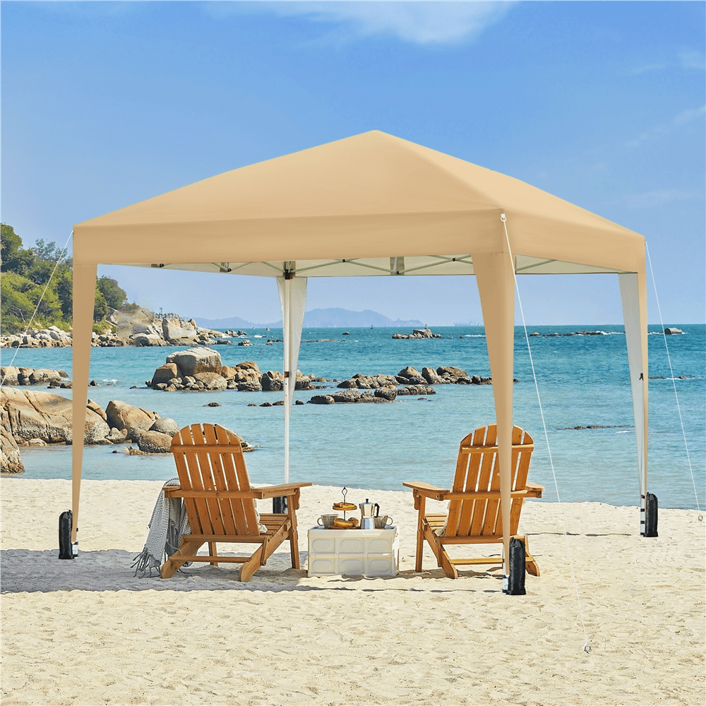 Renwick 10x10 Ft Pop Up Adjustable Canopy with 4 Sidewalls, Khaki