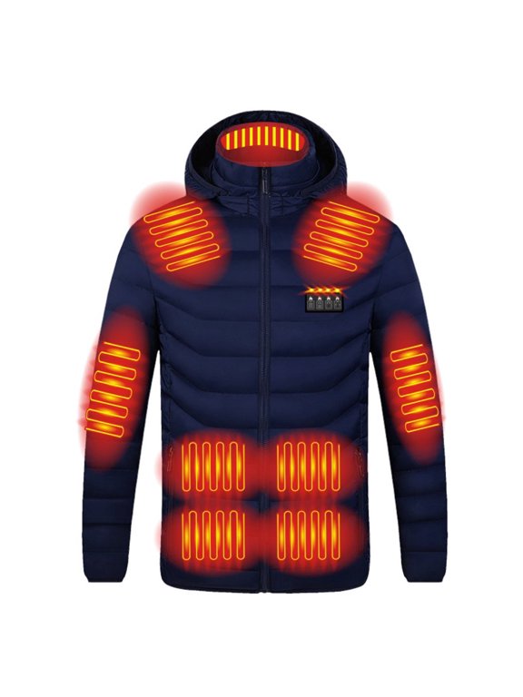 JWZUY Heated Jacket Unisex, 19 Heat Zones Heated Coat for Women and Men Hood 4 Levels Heated Jacket Coat S