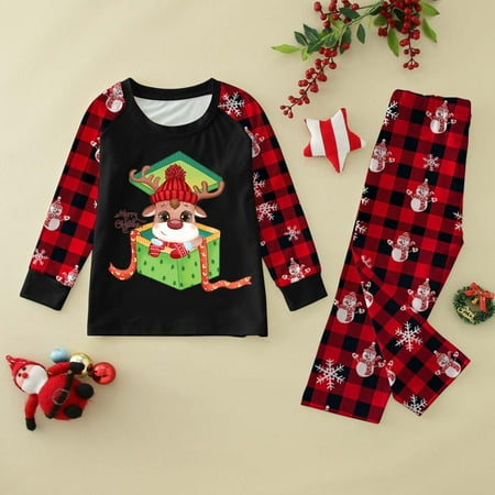 

Hunpta Family Matching Outfits Parent Child Kids OutfitReindeer Print Plaid Long Sleeve Tops And Pants Soft Sleepwear