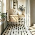 thumbnail image 5 of 10 Pcs Black White Curved Four-Leaf Peel and Stick Floor Tiles, 12x12 In Covers 10 Sq.Ft, Self-Adhesive DIY Vinyl Flooring, Removable Waterproof, Ideal for Kitchen, Bathroom, Bedroom, Home Walls, 5 of 8